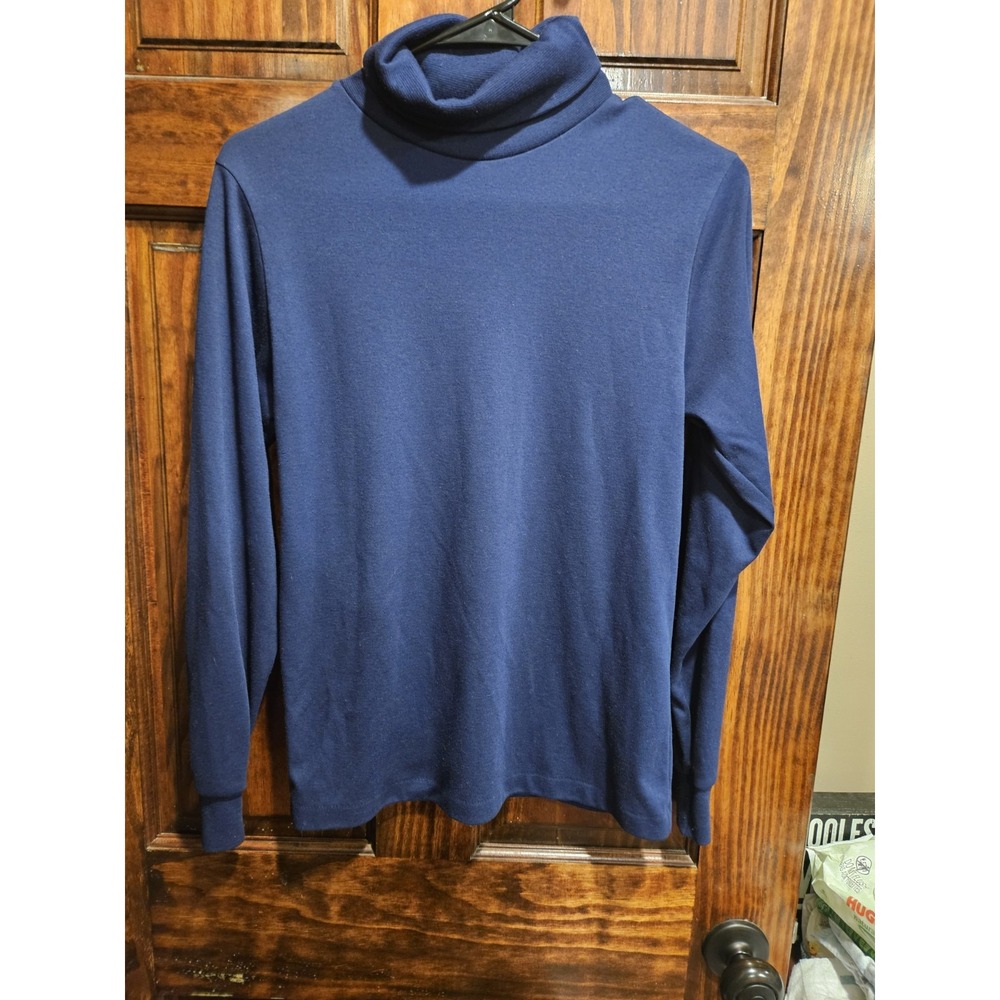 LL Bean Vintage Women Medium Turtleneck Navy Blue Long Sleeve Top USA Made